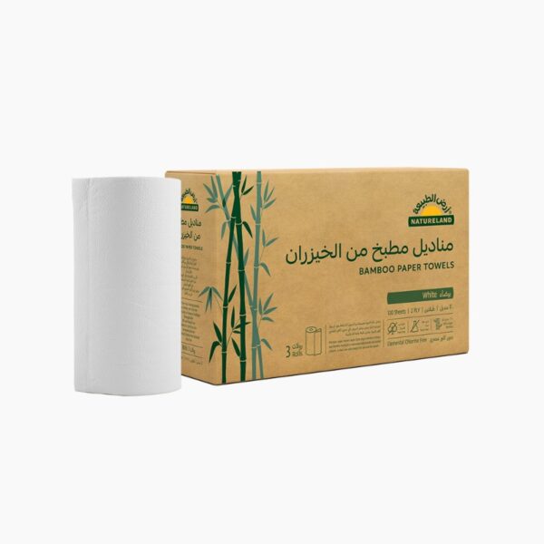 Natureland White Bamboo Paper Towels 3 rolls - Image 1